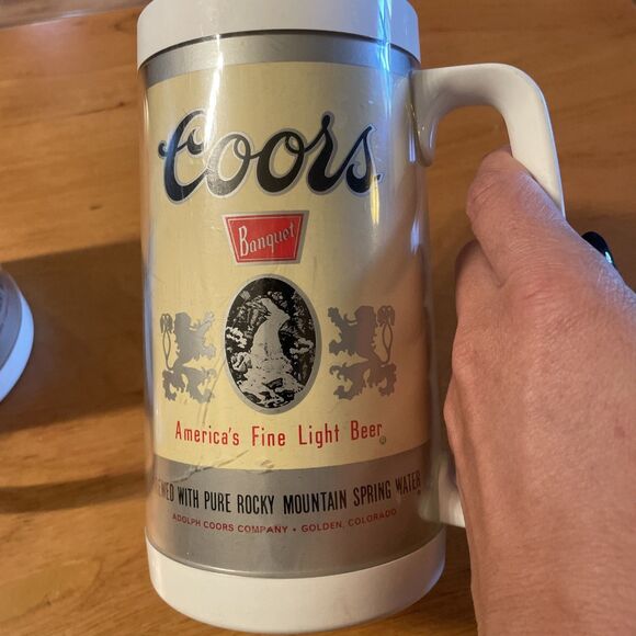 Beer Mugs Stein Coors Vintage Plastic Thermo Serv set of 2 USA - Picture 6 of 7